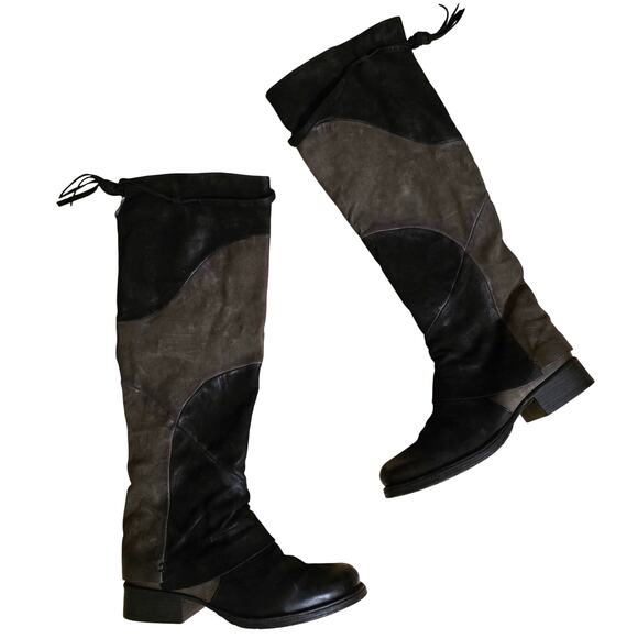 Miz Mooz Novel Over the Knee Boots Black x Brown Size 41 US 9.5-10 Knee-High